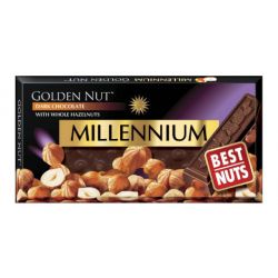 Шоколад Millennium GOLD чорний з цілими лісовими горіхами 100 г